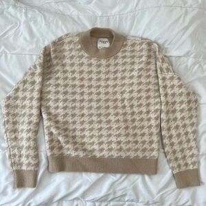 Abercrombie & Fitch Beige Tan Houndstooth Mock Neck Sweater XS